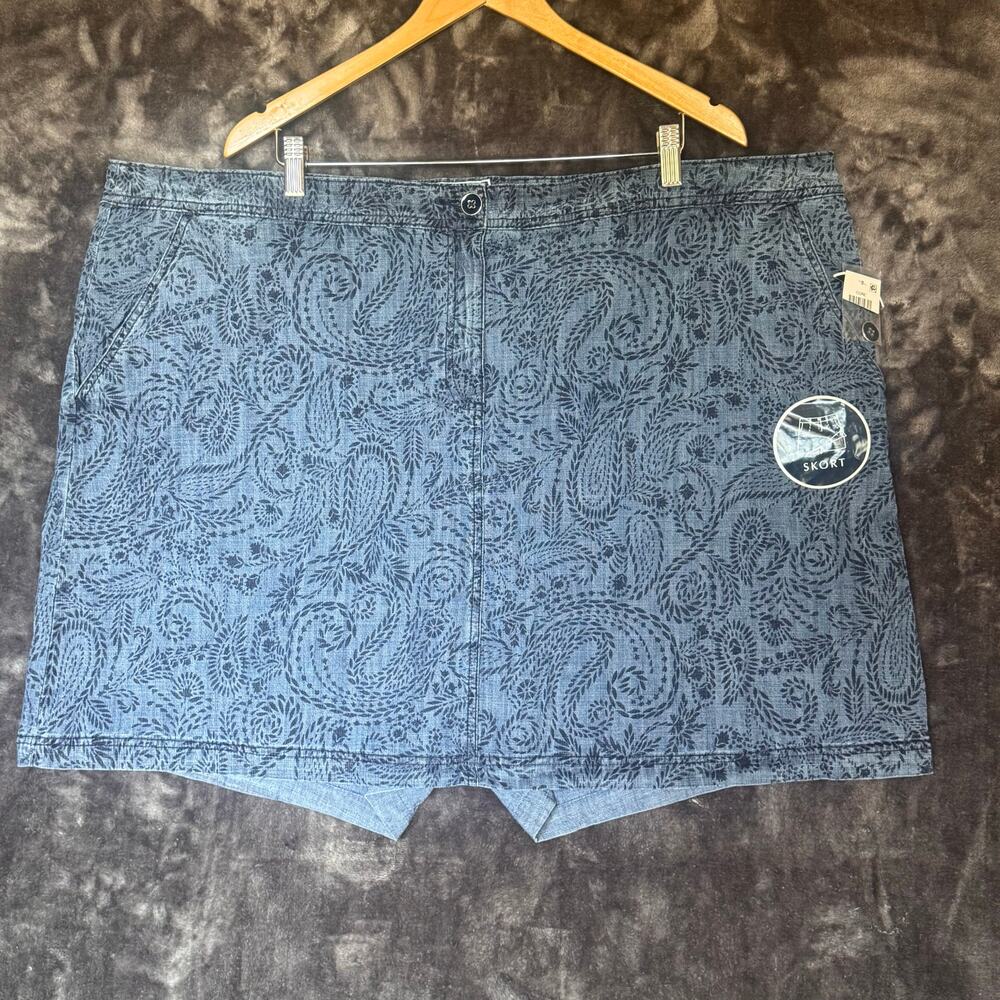 Karen Scott Skort Denim Paisley Knee Length Size 24W